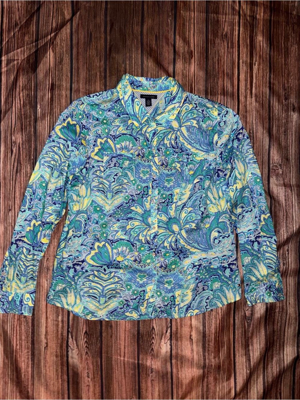 Tommy Hilfiger Blue, Green & Yellow Paisley Button-Down Shirt